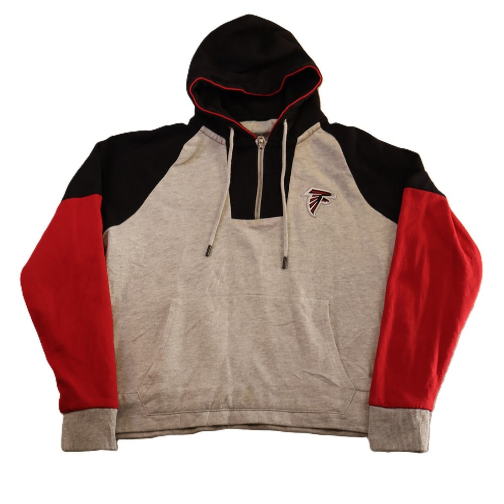 Antigua Women Large Hoodie Gray Red NFL Atlanta Falcons Quarter Zip Colorblock